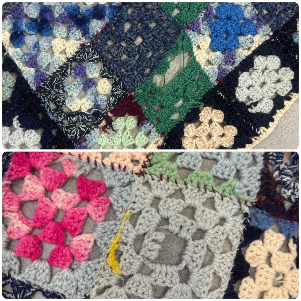 Vintage Handmade Granny Afgan Crochet Blanket Multi Color Patchwork Throw 78x65